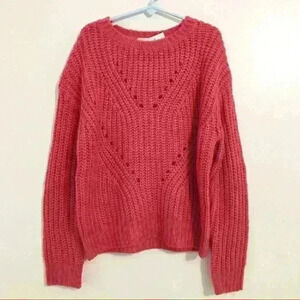 Cotton Emporium Fuchsia Chunky Knit Pullover Long Sleeve Sweater